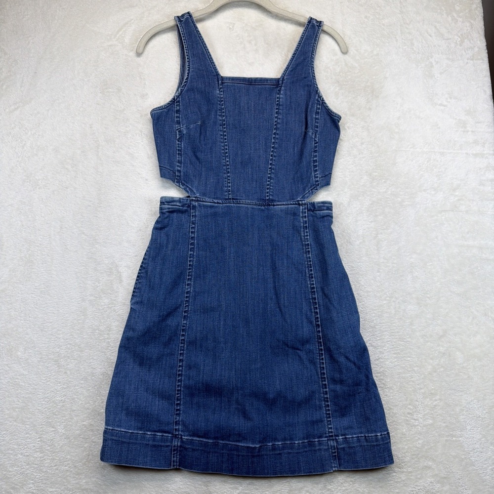 Madewell Womens Denim Mini Dress Size 0 Cutout Waist Pinafore 90s